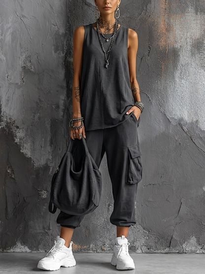 📦📦LAST DAY SAVE 49% ⏰Casual Street-style Sleeveless Cotton T-shirt And Pants Two-piece Set