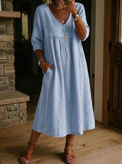 🤩🤩Casual Loose-fitting Patchwork Lace Trim Linen And Cotton Dress(Buy 2 Free Shipping)