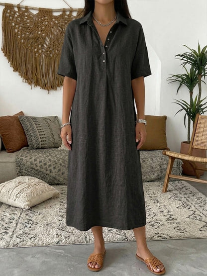 🤩🤩Women’s Cotton Linen Polo Dress – Casual Short Sleeve Summer Dress(Buy 2 Free Shipping)