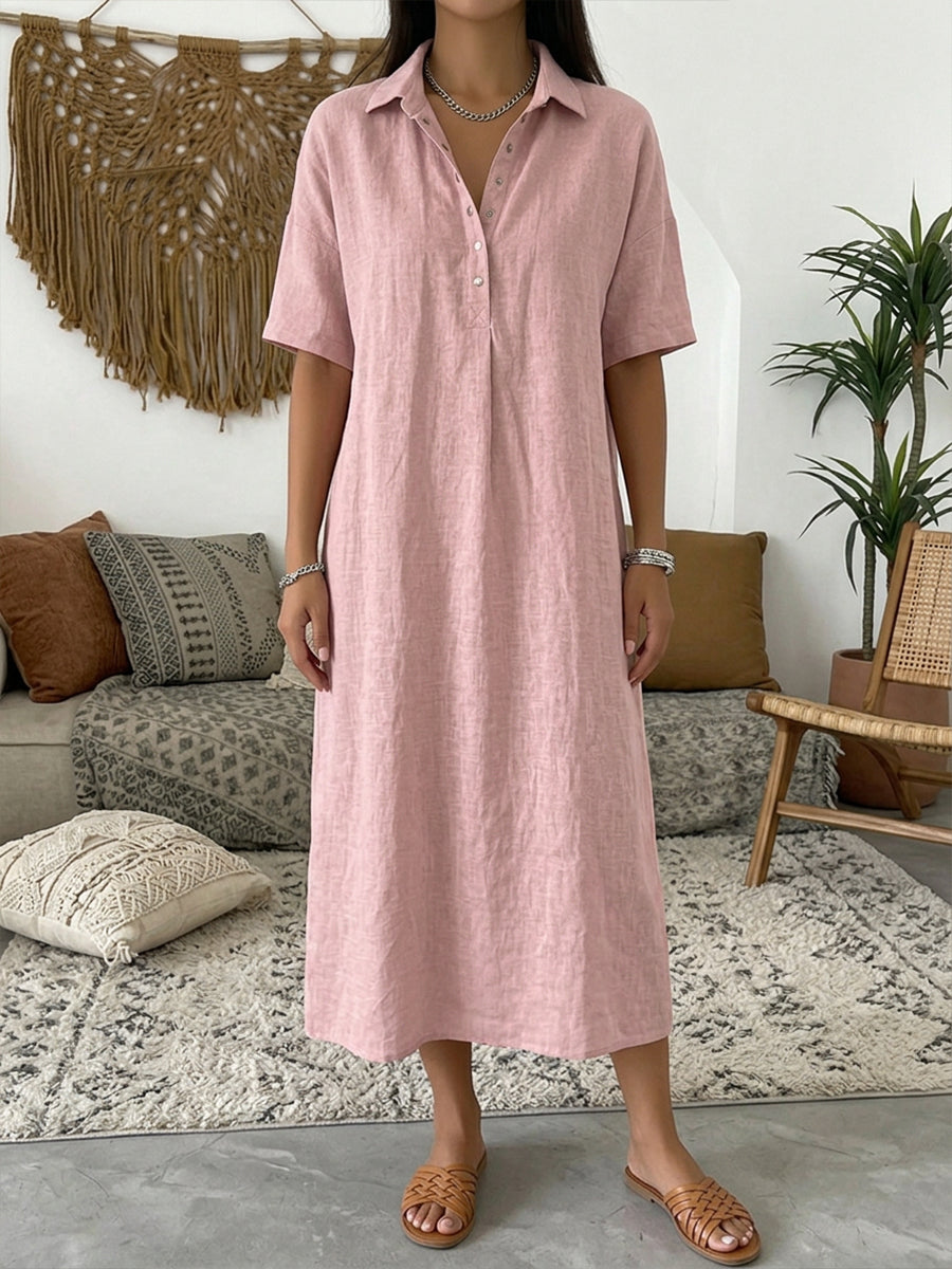 🤩🤩Women’s Cotton Linen Polo Dress – Casual Short Sleeve Summer Dress(Buy 2 Free Shipping)