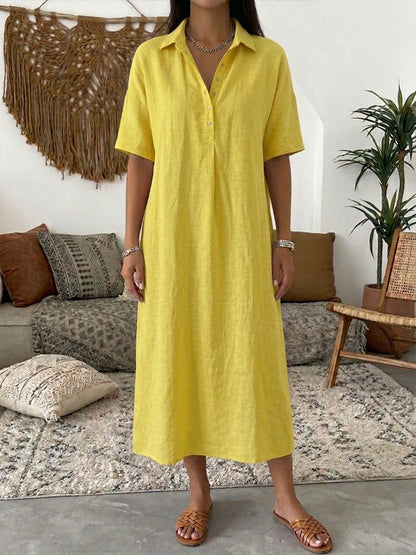 🤩🤩Women’s Cotton Linen Polo Dress – Casual Short Sleeve Summer Dress(Buy 2 Free Shipping)