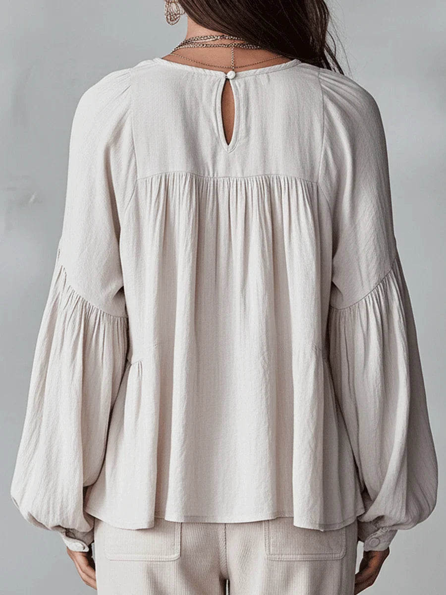 🤩🤩Women's Solid Color Retro Ruffled Casual Cotton Linen Shirt(Buy 2 Free Shipping)