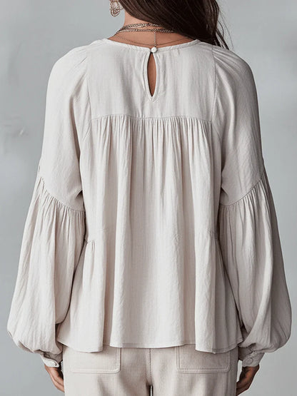 🤩🤩Women's Solid Color Retro Ruffled Casual Cotton Linen Shirt(Buy 2 Free Shipping)