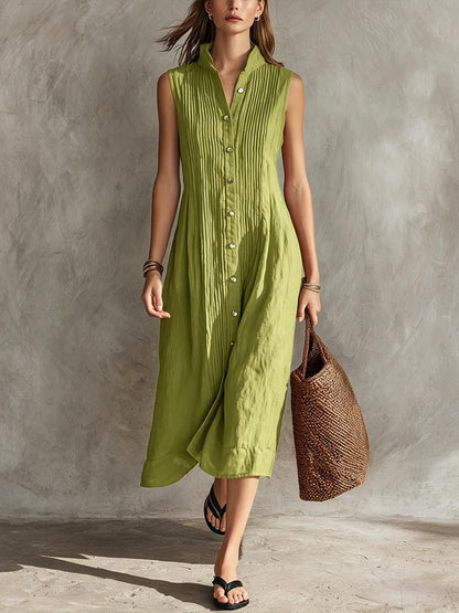 📦📦LAST DAY SAVE 49% ⏰Women's Solid-color Stand-collar Sleeveless Casual Loose Pleated Cotton-linen Dress