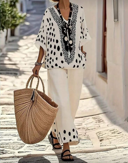 💝💝Women's Retro Polka Dot Print Casual Cotton-linen Two-piece Set