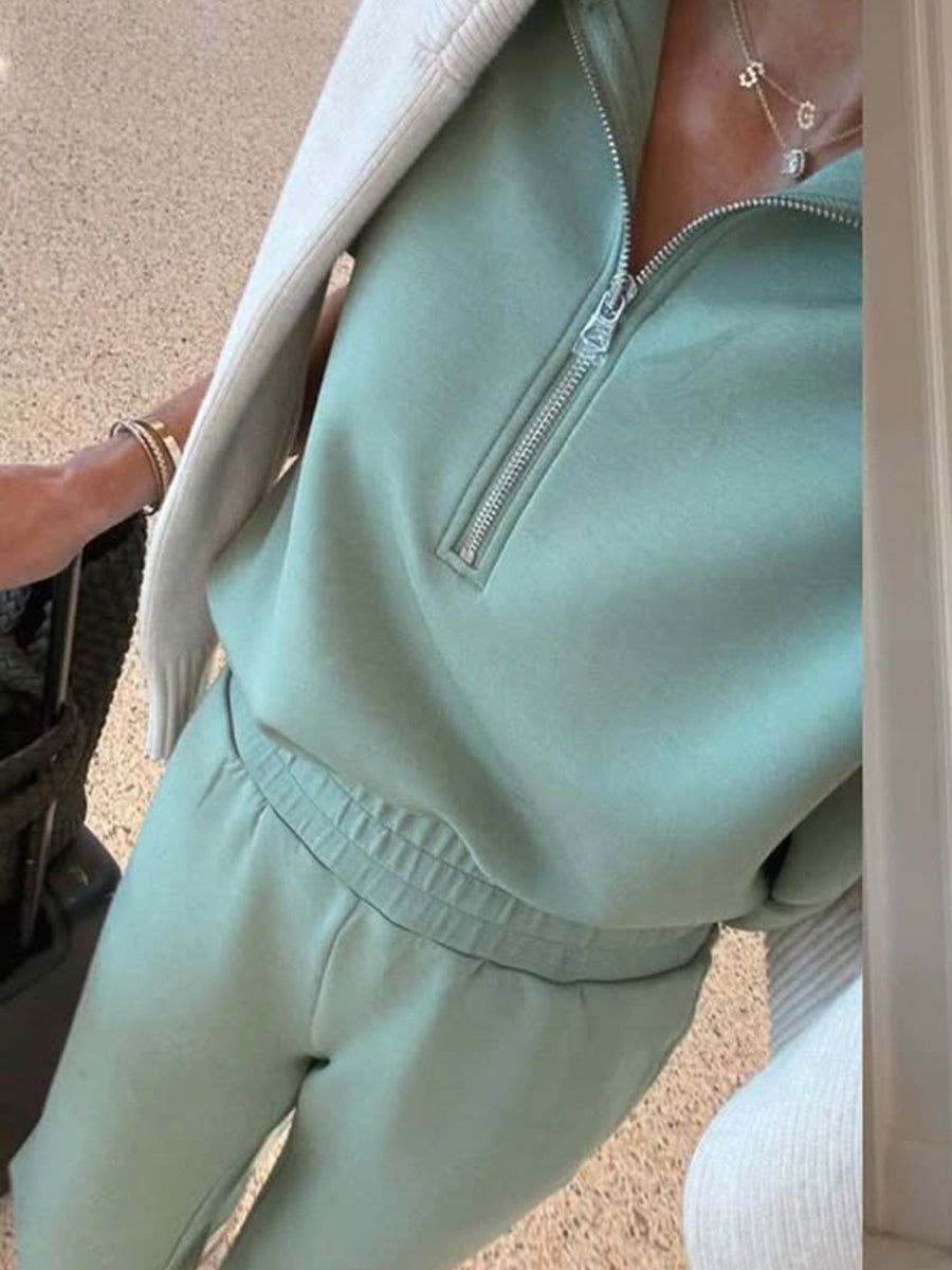 💝💝Cozy Travel Stand-collar Zip Sweatshirt & Pants Two-piece Set