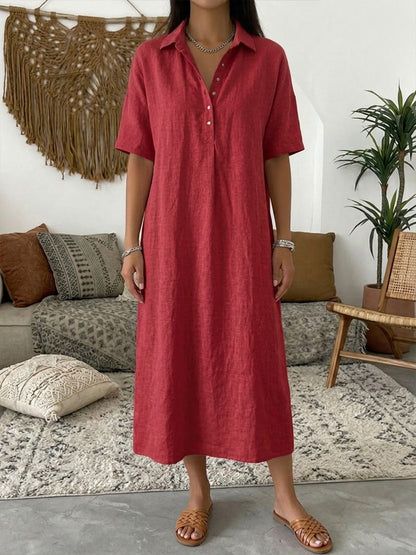 🤩🤩Women’s Cotton Linen Polo Dress – Casual Short Sleeve Summer Dress(Buy 2 Free Shipping)