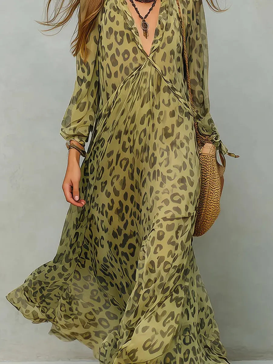 📦📦LAST DAY SAVE 49% ⏰Women's Retro Leopard Pattern Art Print Casual Stylish Maxi Dress