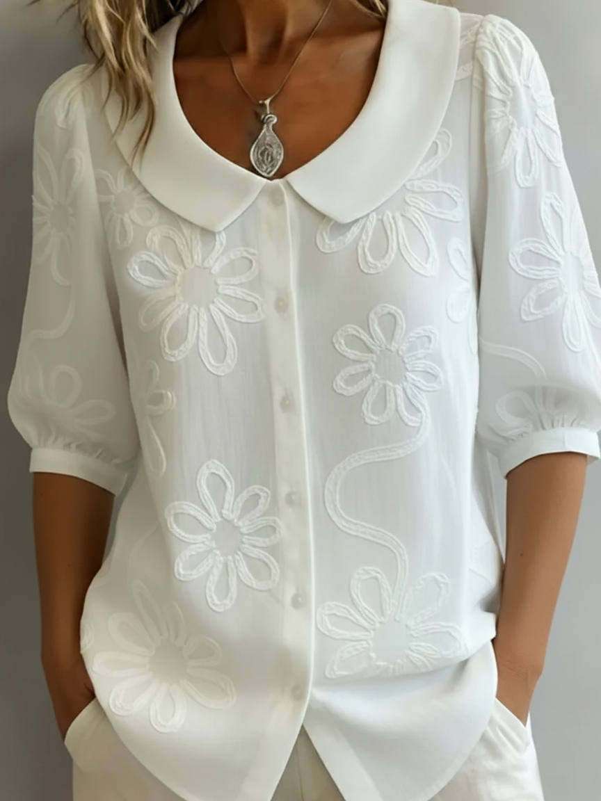 🤩🤩Vintage Peter Pan Collar Embroidered Floral Shirt(Buy 2 Free Shipping)