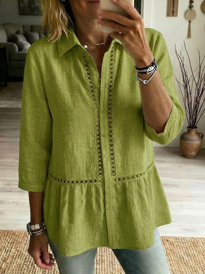 🤩🤩Casual Patchwork Openwork Webbing Linen And Cotton Shirt(Buy 2 Free Shipping)