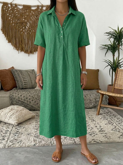 🤩🤩Women’s Cotton Linen Polo Dress – Casual Short Sleeve Summer Dress(Buy 2 Free Shipping)