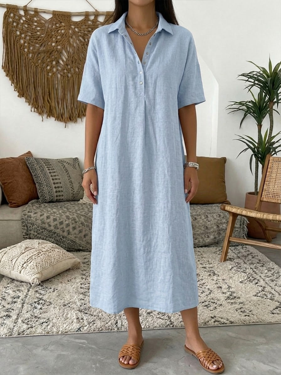 🤩🤩Women’s Cotton Linen Polo Dress – Casual Short Sleeve Summer Dress(Buy 2 Free Shipping)