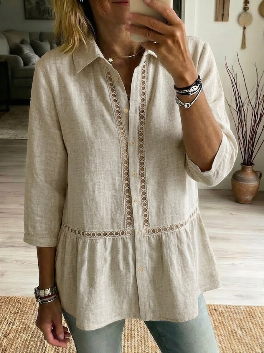 🤩🤩Casual Patchwork Openwork Webbing Linen And Cotton Shirt(Buy 2 Free Shipping)