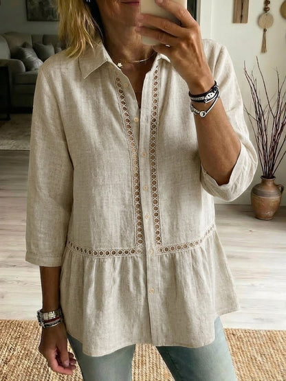 🤩🤩Casual Patchwork Openwork Webbing Linen And Cotton Shirt(Buy 2 Free Shipping)