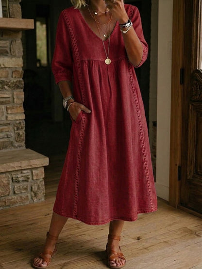 🤩🤩Casual Loose-fitting Patchwork Lace Trim Linen And Cotton Dress(Buy 2 Free Shipping)