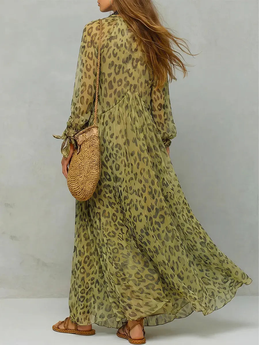📦📦LAST DAY SAVE 49% ⏰Women's Retro Leopard Pattern Art Print Casual Stylish Maxi Dress