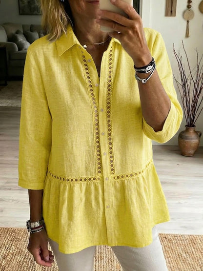 🤩🤩Casual Patchwork Openwork Webbing Linen And Cotton Shirt(Buy 2 Free Shipping)
