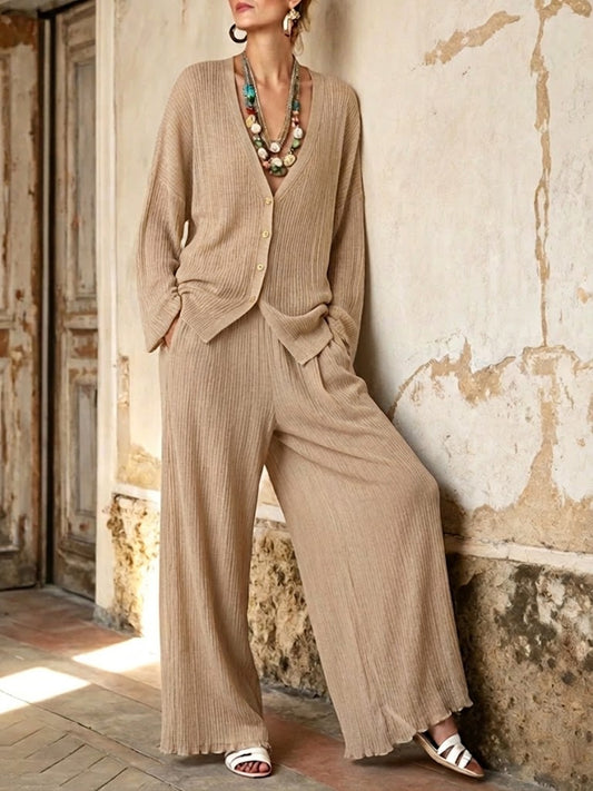 Comfortable & Casual Knitted Cardigan And Pants Two-piece Set