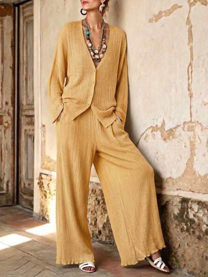 Comfortable & Casual Knitted Cardigan And Pants Two-piece Set