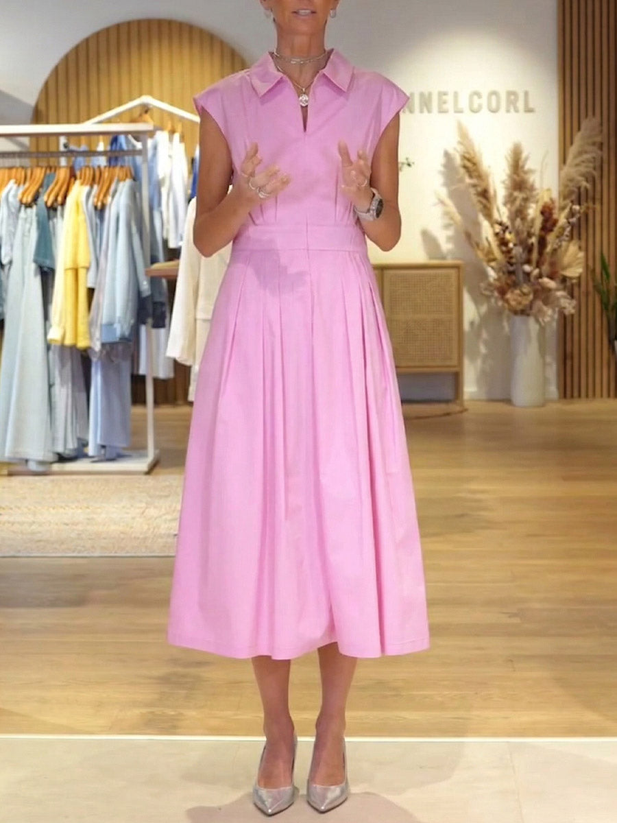 🤩🤩Women's Solid-color Shirt-collar Sleeveless Loose-fit Casual Cotton Dress