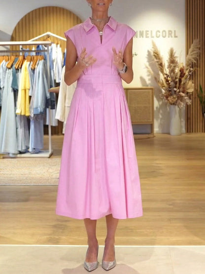 🤩🤩Women's Solid-color Shirt-collar Sleeveless Loose-fit Casual Cotton Dress