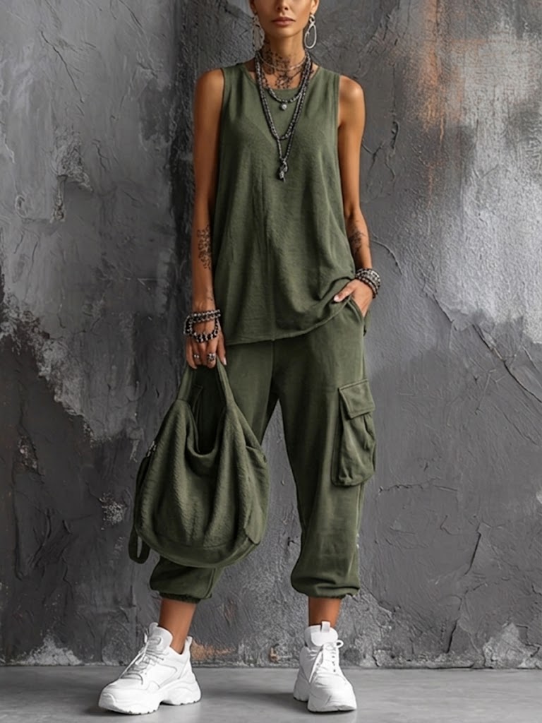 📦📦LAST DAY SAVE 49% ⏰Casual Street-style Sleeveless Cotton T-shirt And Pants Two-piece Set