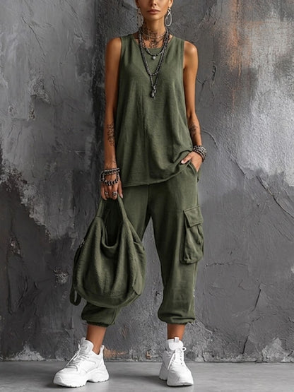 📦📦LAST DAY SAVE 49% ⏰Casual Street-style Sleeveless Cotton T-shirt And Pants Two-piece Set