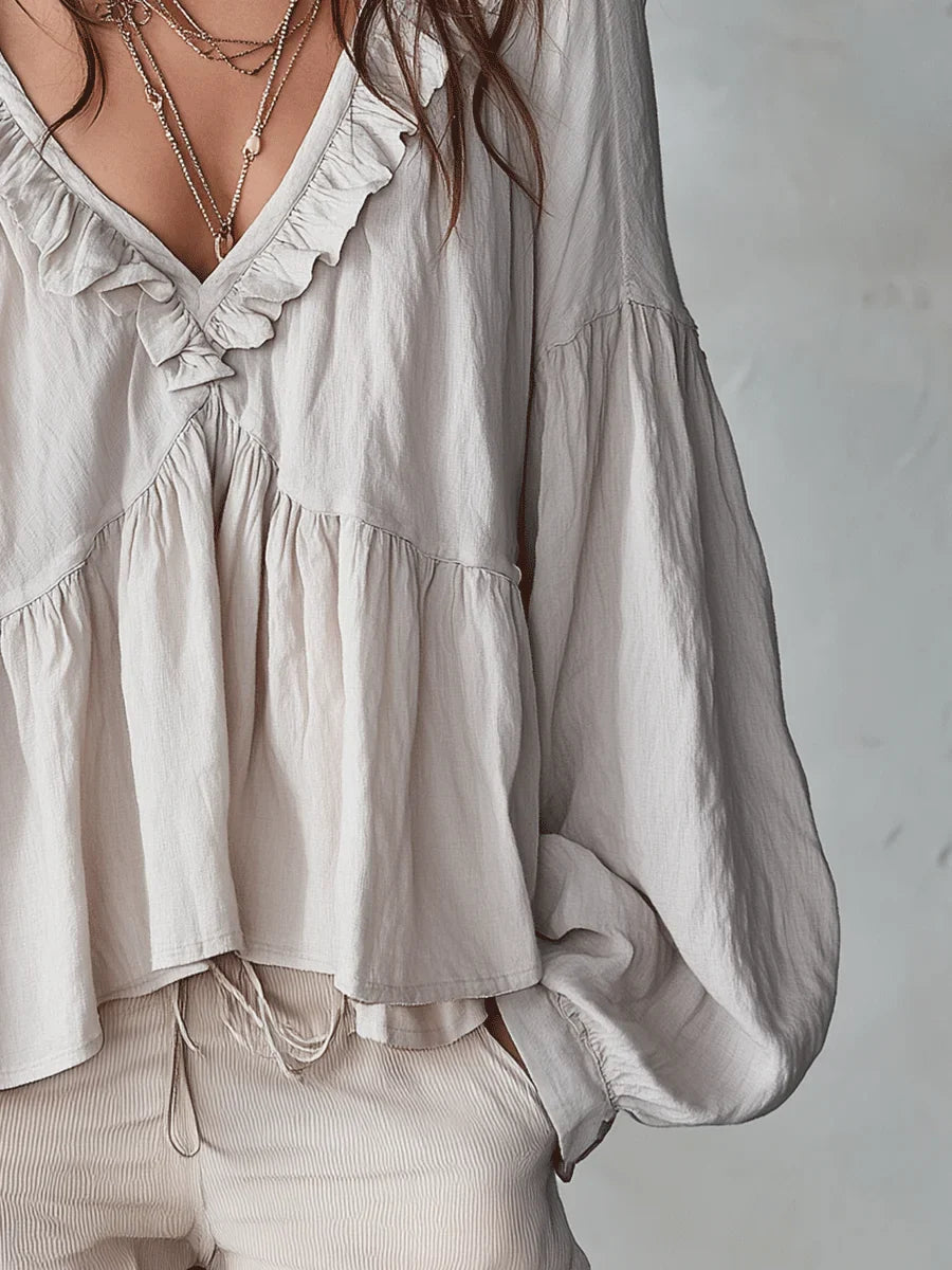 🤩🤩Women's Solid Color Retro Ruffled Casual Cotton Linen Shirt(Buy 2 Free Shipping)