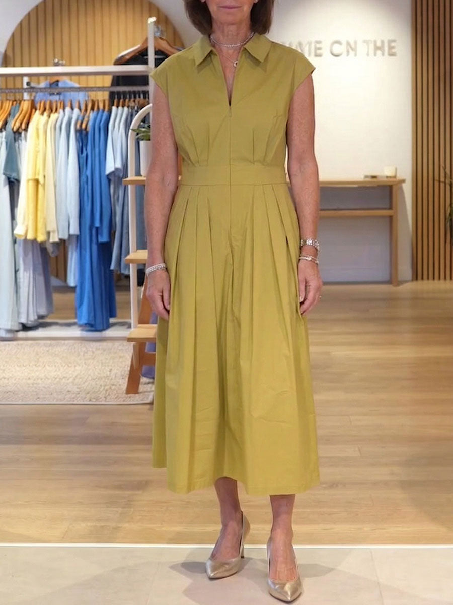 🤩🤩Women's Solid-color Shirt-collar Sleeveless Loose-fit Casual Cotton Dress