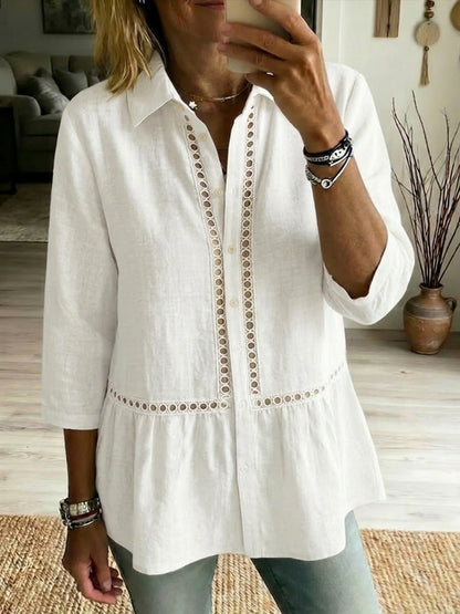 🤩🤩Casual Patchwork Openwork Webbing Linen And Cotton Shirt(Buy 2 Free Shipping)