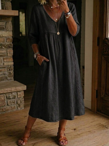 🤩🤩Casual Loose-fitting Patchwork Lace Trim Linen And Cotton Dress(Buy 2 Free Shipping)