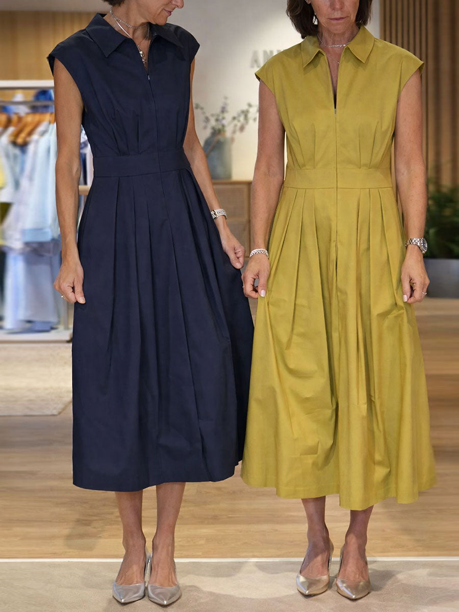 🤩🤩Women's Solid-color Shirt-collar Sleeveless Loose-fit Casual Cotton Dress