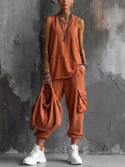 📦📦LAST DAY SAVE 49% ⏰Casual Street-style Sleeveless Cotton T-shirt And Pants Two-piece Set