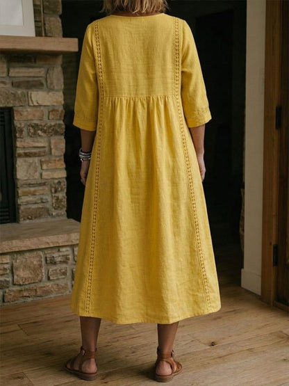 🤩🤩Casual Loose-fitting Patchwork Lace Trim Linen And Cotton Dress(Buy 2 Free Shipping)