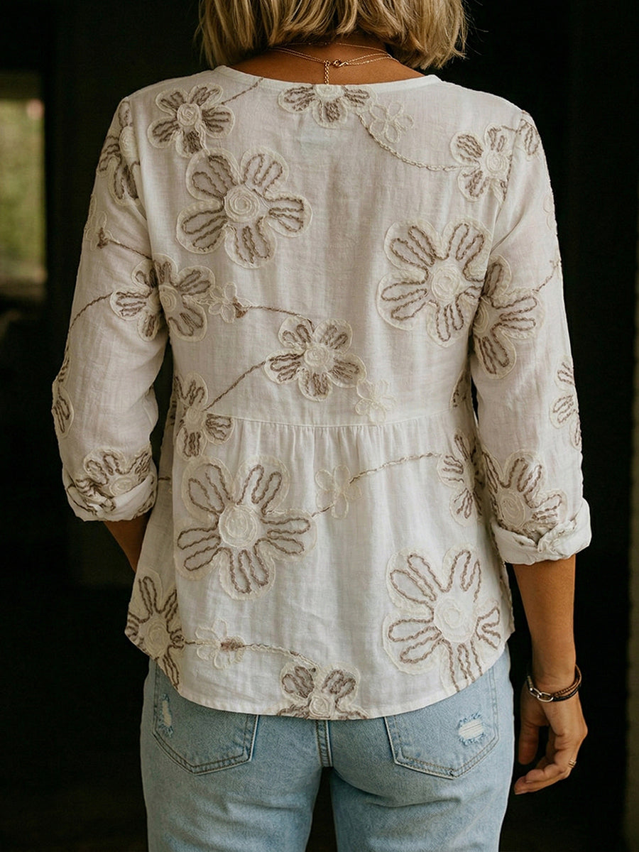 🤩🤩Elegant Three-dimensional Embroidered Cotton Shirt(Buy 2 Free Shipping)