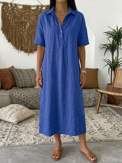 🤩🤩Women’s Cotton Linen Polo Dress – Casual Short Sleeve Summer Dress(Buy 2 Free Shipping)