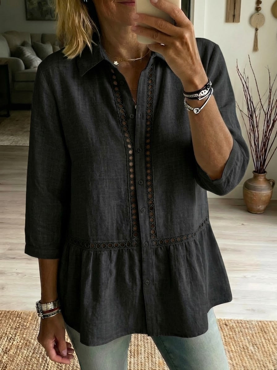 🤩🤩Casual Patchwork Openwork Webbing Linen And Cotton Shirt(Buy 2 Free Shipping)