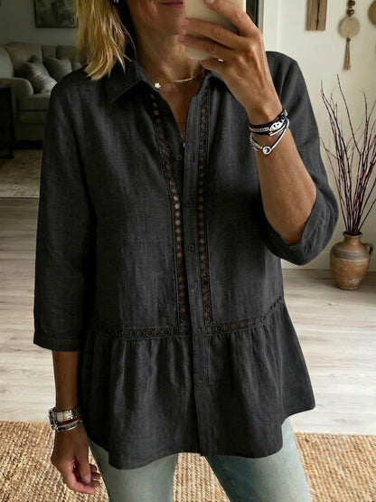 🤩🤩Casual Patchwork Openwork Webbing Linen And Cotton Shirt(Buy 2 Free Shipping)