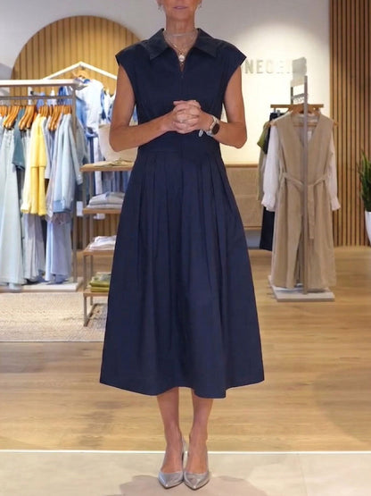🤩🤩Women's Solid-color Shirt-collar Sleeveless Loose-fit Casual Cotton Dress