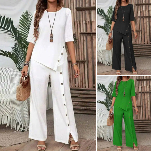 🤩🤩Women's Irregular Hem Top & Wide Leg Pants Two-Piece Set