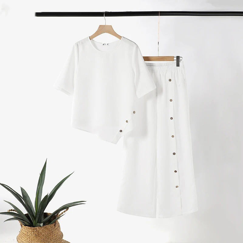 🤩🤩Women's Irregular Hem Top & Wide Leg Pants Two-Piece Set