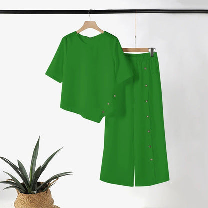🤩🤩Women's Irregular Hem Top & Wide Leg Pants Two-Piece Set
