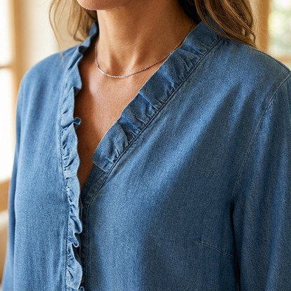 🤩🤩Women's Casual Ruffle V-Neck Shirt | Soft, Breathable & Flattering High-Low Hem ✨