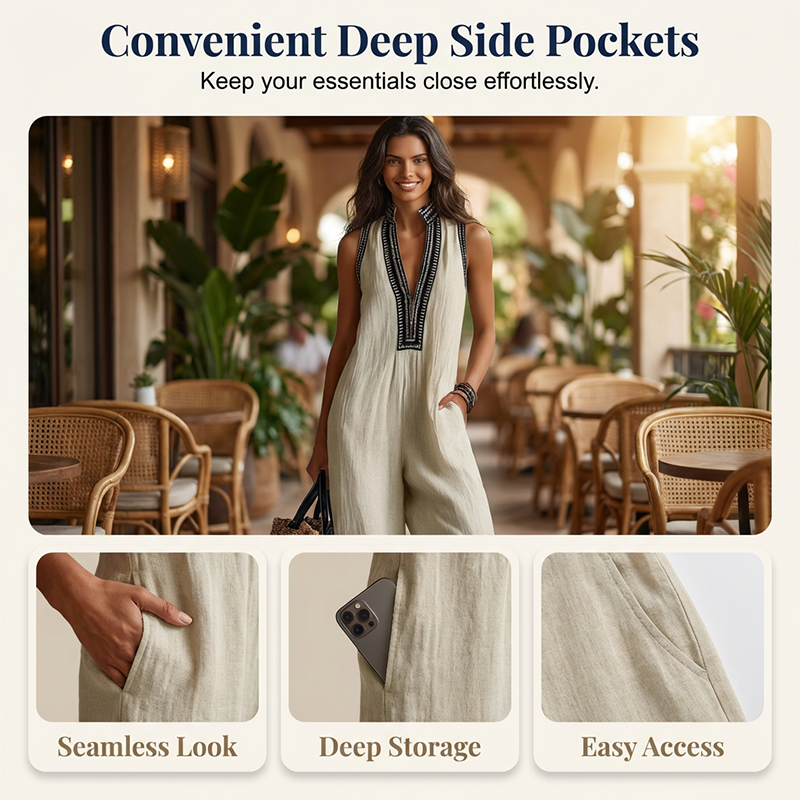 🤩🤩Women's Sleeveless V-Neck Wide-Leg Jumpsuit
