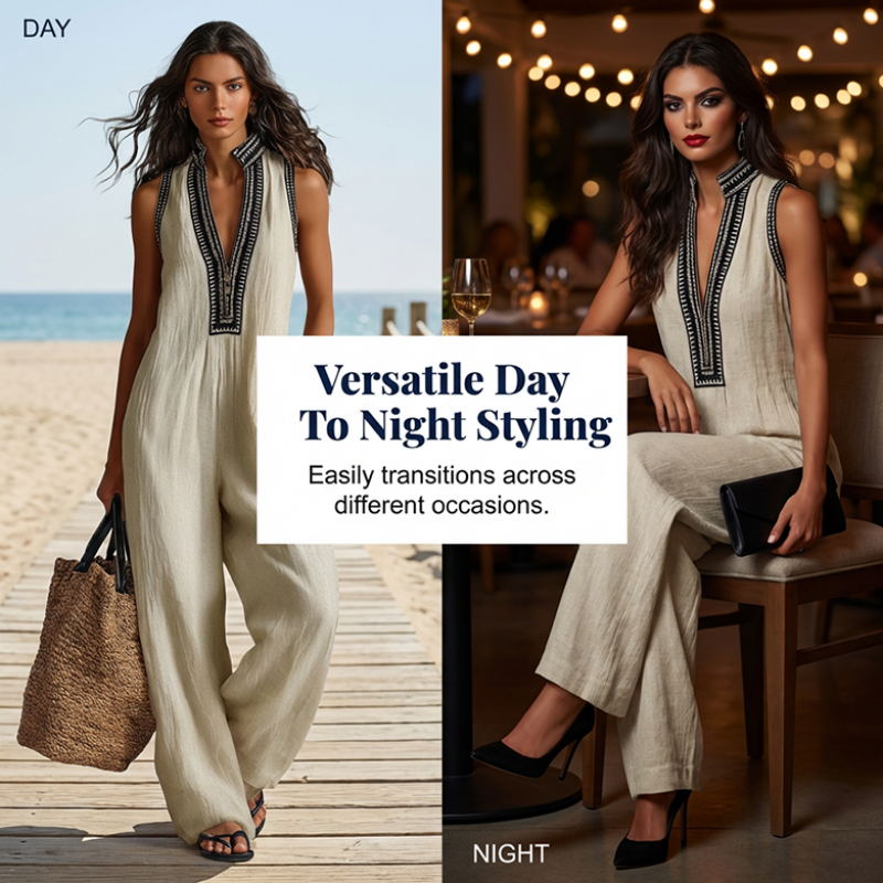 🤩🤩Women's Sleeveless V-Neck Wide-Leg Jumpsuit