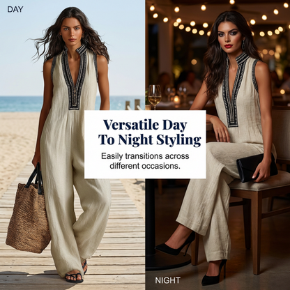 🤩🤩Women's Sleeveless V-Neck Wide-Leg Jumpsuit